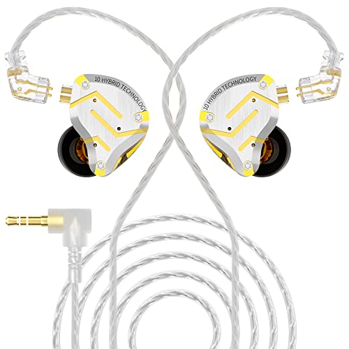 KZ ZS10 Pro in Ear Monitor Earphone, 4BA 1DD Metal Earbuds, HiFi Bass Headphones IEM with Detachable 2 Pin C-Cable(Gold,No Mic)