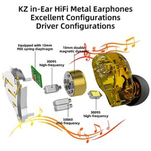 KZ ZS10 Pro in Ear Monitor Earphone, 4BA 1DD Metal Earbuds, HiFi Bass Headphones IEM with Detachable 2 Pin C-Cable(Gold,No Mic)