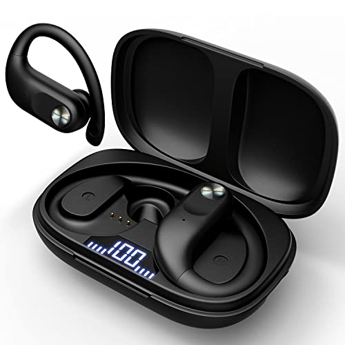 Wireless Earbuds 48H Playback Bluetooth Headphones Earbuds with Wireless Charging Case and Earhooks Over Ear Waterproof Earphones with Mic for Sports Running Workout iOS Android Phone Laptop Black