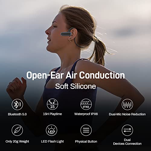 DACOM Open Ear Headphones Wireless Air Conduction Sports Bluetooth Headphones,15 Hrs Playtime,IPX6 Waterproof Earbuds with ENC Noise Cancelling MIC for Cycling Driving Running Gym - Black