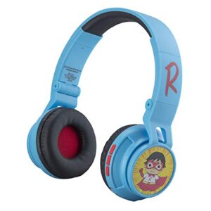 ekids ryans world kids bluetooth headphones, wireless headphones with microphone includes aux cord, volume reduced kids foldable headphones for school, home, or travel