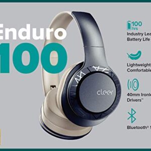 Cleer Audio Enduro 100 Wireless Bluetooth Headphone - Over Ear Fast Charging Lightweight, Podcasting 100Hr Long Battery | Full Charge 4 Day Playback, Play Music & Take Calls Ironless Driver (Navy)