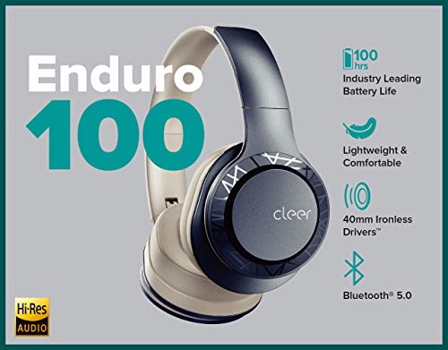 Cleer Audio Enduro 100 Wireless Bluetooth Headphone - Over Ear Fast Charging Lightweight, Podcasting 100Hr Long Battery | Full Charge 4 Day Playback, Play Music & Take Calls Ironless Driver (Navy)