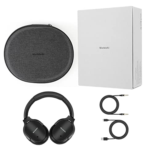 wotdehi Active Noise Cancelling Headphones, Deep Bass Wireless Headphone, Noise Reduction Headsets with Voice Assistant, Memory Protein Earpads 40 Hours Playtime for Travel/Home/Office-Black