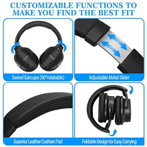 wotdehi Active Noise Cancelling Headphones, Deep Bass Wireless Headphone, Noise Reduction Headsets with Voice Assistant, Memory Protein Earpads 40 Hours Playtime for Travel/Home/Office-Black