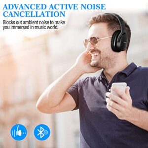 wotdehi Active Noise Cancelling Headphones, Deep Bass Wireless Headphone, Noise Reduction Headsets with Voice Assistant, Memory Protein Earpads 40 Hours Playtime for Travel/Home/Office-Black