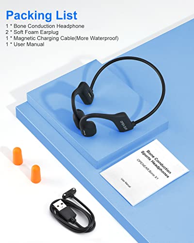 LISNLAB Bone Conduction Headphones, Open-Ear Bluetooth 5.2 Sport Headphones, Wireless Earphones with Mic, IP55 Sweatproof Headset for Running Workouts Gym Cycling Hiking （Black）