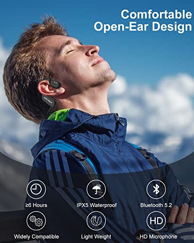LISNLAB Bone Conduction Headphones, Open-Ear Bluetooth 5.2 Sport Headphones, Wireless Earphones with Mic, IP55 Sweatproof Headset for Running Workouts Gym Cycling Hiking （Black）
