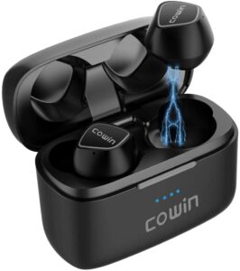 cowin ky02 true wireless earbuds bluetooth wireless headphones with microphone bluetooth earbuds stereo calls extra bass touch control 35h playtime for workout (charging case included) – black