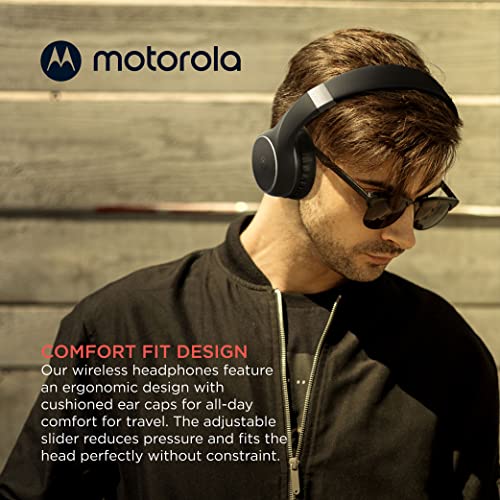 Motorola Bluetooth Wireless Headphones with Microphone, Moto XT220 Over-Ear Headphones in-Line Control for Calls - Foldable Head Phones, Adjustable Headband - Dynamic Bass, Clear Sound - Black