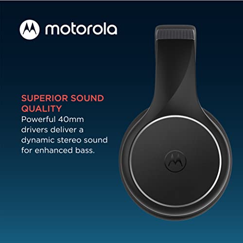 Motorola Bluetooth Wireless Headphones with Microphone, Moto XT220 Over-Ear Headphones in-Line Control for Calls - Foldable Head Phones, Adjustable Headband - Dynamic Bass, Clear Sound - Black