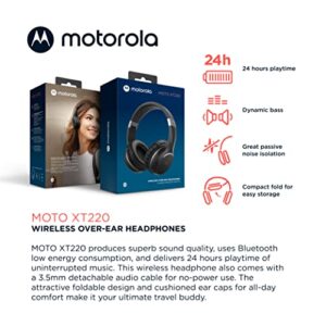 Motorola Bluetooth Wireless Headphones with Microphone, Moto XT220 Over-Ear Headphones in-Line Control for Calls - Foldable Head Phones, Adjustable Headband - Dynamic Bass, Clear Sound - Black