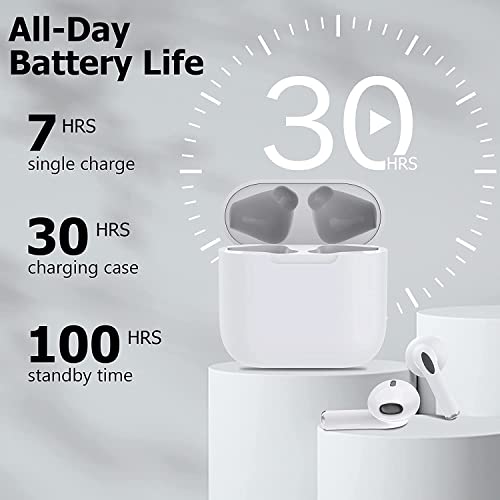 TDA Trading True Wireless Bluetooth Earbuds,30H Playtime Sport Bluetooth 5.0 Headphones in-Ear Stereo Earphones Fast Charging in-Ear Headset Compatible with iPhone/Android/PC, White