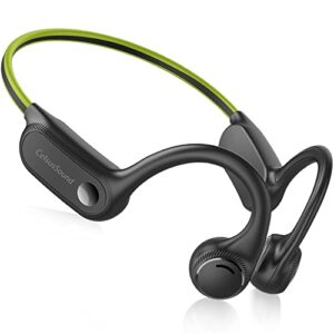 celsussound pinetree sports open ear headphones, lighter than bone conduction headphones wireless built-in mic, waterproof headset for running, cycling, hiking, driving (green)