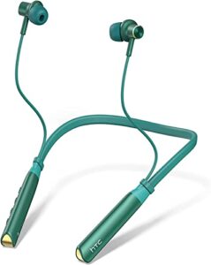 htc bluetooth neckband headphones anc, bluetooth 5.0 neckband earphones magnetic with active noise cancellation & enc for voice call, running, exercising -ipx5 water resistant/16 h playtime-dark green