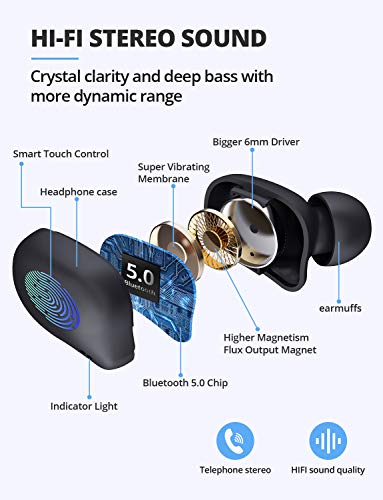 Bluedio Mini Wireless Earbuds in Ear Light-Weight Headsets Built-in Microphone Wireless Earbuds, T Elf 2 True Wireless Touch Earbuds in Ear Earphones with Charging Case for Cell Phone/Sports