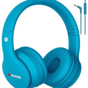 MIDOLA Kids Headphones Wired Over Ear Foldable Volume Limit 85dB /110dB Light Foldable Headset with Inline AUX 3.5mm Mic for Child Boy Girl Travel School Gaming Pad PC Laptop Tablet Blue