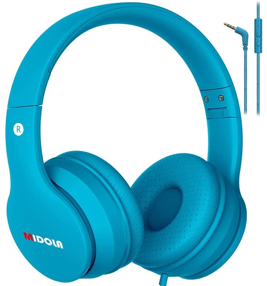 MIDOLA Kids Headphones Wired Over Ear Foldable Volume Limit 85dB /110dB Light Foldable Headset with Inline AUX 3.5mm Mic for Child Boy Girl Travel School Gaming Pad PC Laptop Tablet Blue