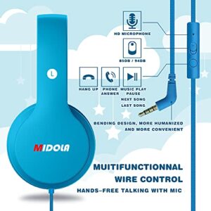 MIDOLA Kids Headphones Wired Over Ear Foldable Volume Limit 85dB /110dB Light Foldable Headset with Inline AUX 3.5mm Mic for Child Boy Girl Travel School Gaming Pad PC Laptop Tablet Blue