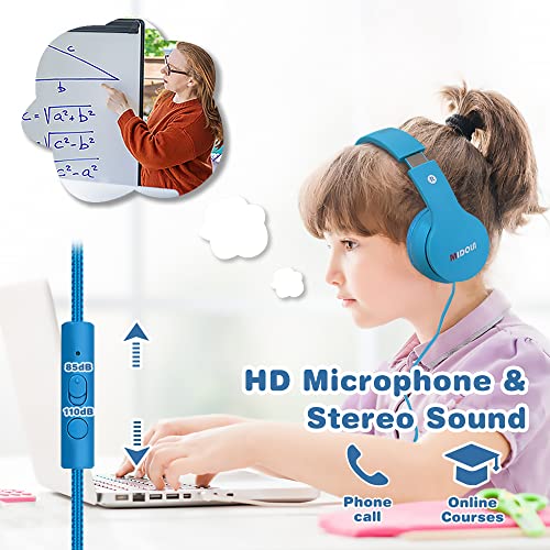 MIDOLA Kids Headphones Wired Over Ear Foldable Volume Limit 85dB /110dB Light Foldable Headset with Inline AUX 3.5mm Mic for Child Boy Girl Travel School Gaming Pad PC Laptop Tablet Blue