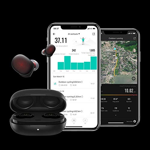 Amazfit PowerBuds True Wireless Bluetooth Earbuds in-Ear Headphones for iPhone Android, Waterproof Earphones with Microphone, Heart Rate Monitoring, Noise Canceling, Sports Sound System, Black
