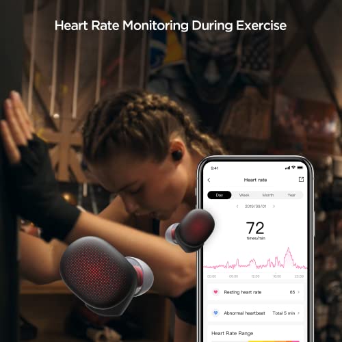 Amazfit PowerBuds True Wireless Bluetooth Earbuds in-Ear Headphones for iPhone Android, Waterproof Earphones with Microphone, Heart Rate Monitoring, Noise Canceling, Sports Sound System, Black