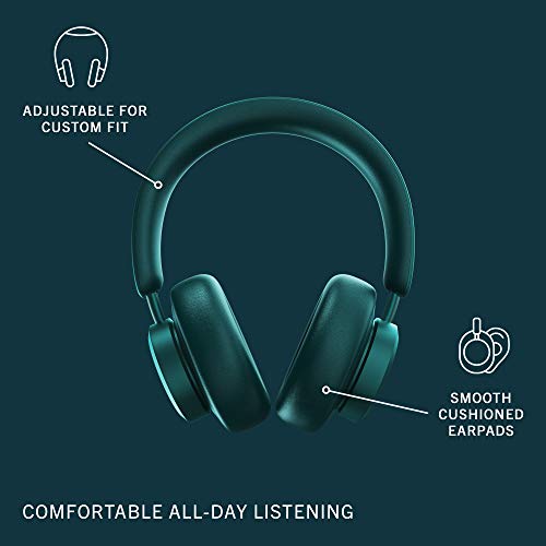Urbanista Miami Wireless Over Ear Bluetooth Headphones, 50 Hours Play Time, Active Noise Cancelling Wireless Headset with Microphone, On Ear Detection with Carry Case, Teal Green