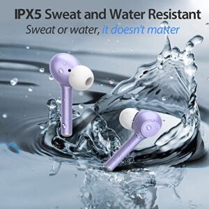 Wireless Earbuds Bluetooth 5.3 Ear Buds 4-Mics Clear Call ENC Noise Cancelling Earphones 30H Playtime Deep Bass Wireless Earbuds Waterproof Sport Earbud & In-Ear Headphones for iPhone Android (Purple)