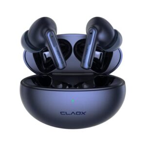 claox buds active noise cancelling earbuds, 5.3 bluetooth headphones, wireless earphones with wireless charging case, bluetooth headset built in mic, blue earbuds for iphone & android