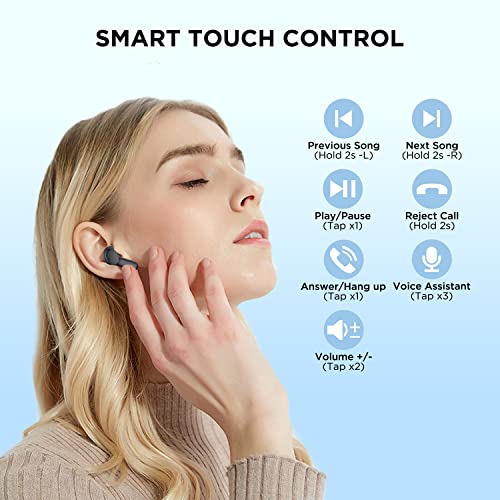 HTC 2023 True Wireless Earbuds 1 Bluetooth 5.1 Stereo Earphones, in Ear Headphone with Transparent Charging Case, 32-Hour Playtime/Built-in Microphone/Touch Control for Calling -Crystal Black