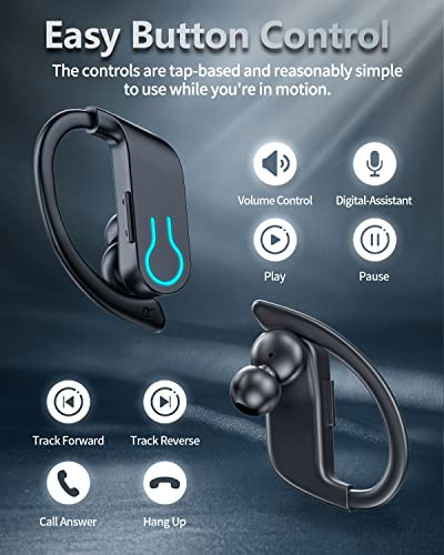 FBJJ Wireless Earbuds Bluetooth 5.3 Headphones, Over-Ear Sport Ear Buds with Earhooks 60H Playtime, Noise Cancelling Waterproof Wireless Workout Earphones with Dual LED Display, for Sports Exercise