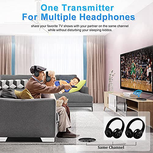 CarThree Wireless TV Headphones Folding Over Ear Headphones with 2.4GHz RF Transmitter Digital Optical/ 3.5mm Input, 200ft Range No Audio Delay, Ideal for TV Watching & Seniors