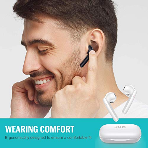 JXD True Wireless Earbuds Bluetooth Headphones with Charging Case for iPhone Android, Waterproof TWS Stereo Earphones with Touch Contro,Built-in Mic and USB-C Charging,30H Playtime