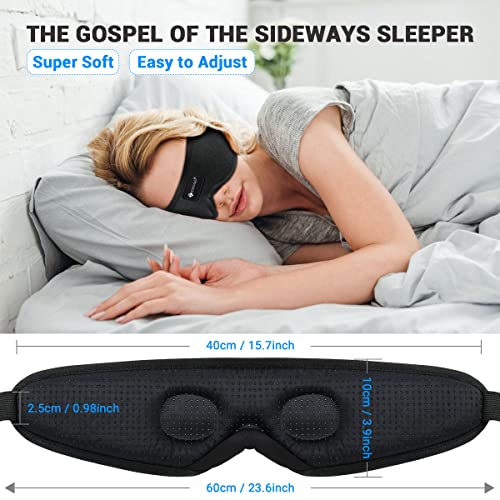 Sleep Eye Mask for Men Women,3D Contoured Cup Eye Mask for 100% Light Blocking, Sleeping Mask with Adjustable Strap and Earplugs, Soft Comfort Eye Cover for Travel Yoga Nap, Black