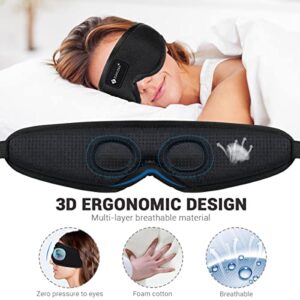 Sleep Eye Mask for Men Women,3D Contoured Cup Eye Mask for 100% Light Blocking, Sleeping Mask with Adjustable Strap and Earplugs, Soft Comfort Eye Cover for Travel Yoga Nap, Black