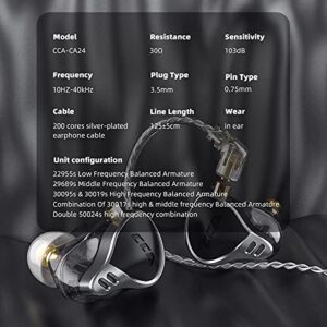 CCA CA24 Headphone 24BA Exclusive Upgrade Armature New Sports Noise Reduction Monitor in-Ear Headphones (Black,no mic)