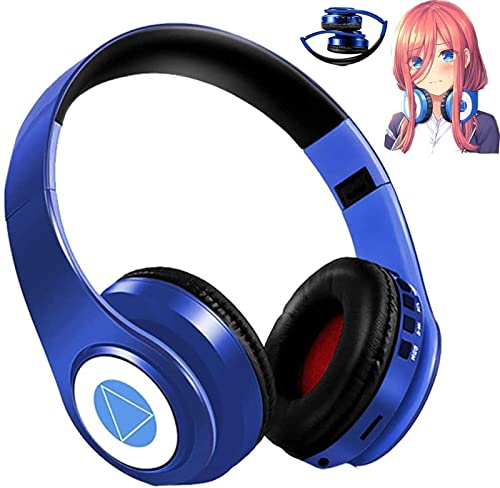 YTYC Nakano Miku Bluetooth Headphones, Miku Headphones,The Quintessential Quintuplets Manga Cartoon Cosplay Props,Folding Hi-Fi Stereo Miku Nakano Headphones with Build-in Microphone (Blue)