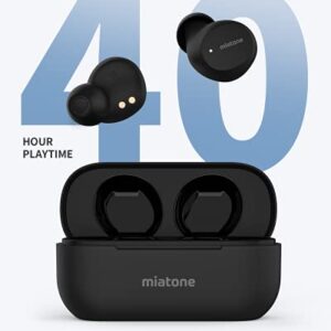 MIATONE Austin - Bluetooth 5.1 Wireless Earbuds with Rubber Oil Type-C Charging Case 94dB Hearing Protection Earphones with Mics CVC8.0 Clear Call 40H Headphones for Kids Men Women Gift - Matte Black