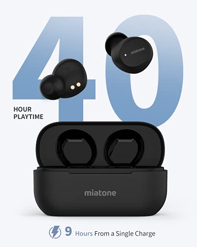 MIATONE Austin - Bluetooth 5.1 Wireless Earbuds with Rubber Oil Type-C Charging Case 94dB Hearing Protection Earphones with Mics CVC8.0 Clear Call 40H Headphones for Kids Men Women Gift - Matte Black