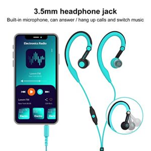 mucro Sport Headphones Wired, Over The Ear Running Earbuds for Jogging Gym Workout Headphones with Microphone for iPhone iPod Android(Blue)