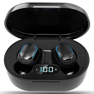 wireless earbuds, bluetooth headphones led display charging case ipx7 waterproof with microphone high-fidelity stereo earphones for sports work