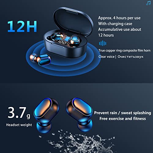 Wireless Earbuds, Bluetooth Headphones LED Display Charging Case IPX7 Waterproof with Microphone High-Fidelity Stereo Earphones for Sports Work