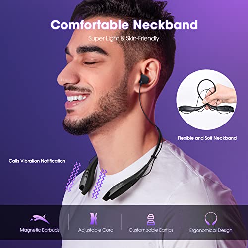 LiMingGi Neckband Headphones, Bluetooth Headphones Around Neck, Noise Cancelling Microphone, Bluetooth Headset with 24hrs Playtime, Stereo Bass, for Music, Sports, Call