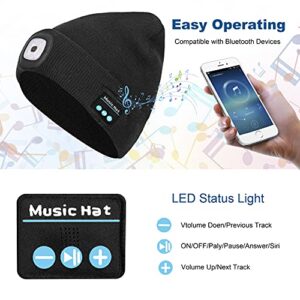 Keains Gifts for Men Women Dad, Unisex Bluetooth Beanie Hat with Light,Musical Knitted Cap with Headphone and Built-in Stereo Speakers & Mic Black