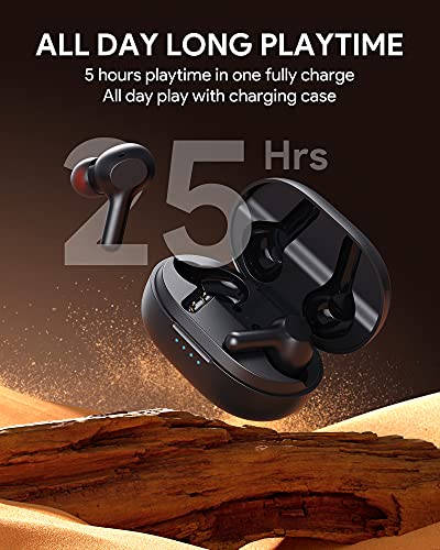 QHQO Wireless Earbuds, Bluetooth V5.2 Earbuds with Reduction Touch Control, Noise Cancelling Bluetooth Headphones with Deep Bass Sound in Ear Earphones for iPhone and Android