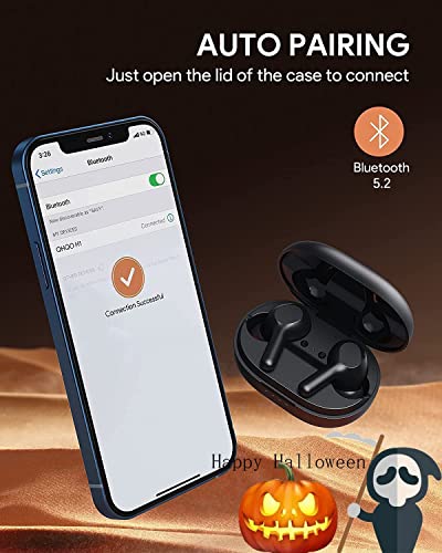 QHQO Wireless Earbuds, Bluetooth V5.2 Earbuds with Reduction Touch Control, Noise Cancelling Bluetooth Headphones with Deep Bass Sound in Ear Earphones for iPhone and Android