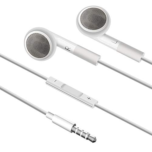 Jelanry 3.5mm Earphone Earbuds Headphones with Remote for Shuffle 2 3 4 5 6, Touch 2G 3G 4G 5G Classic nano6 - White