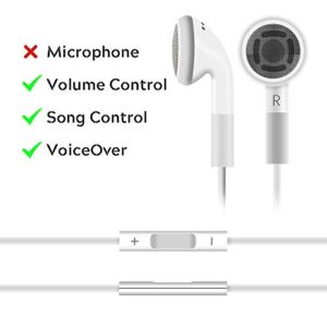 Jelanry 3.5mm Earphone Earbuds Headphones with Remote for Shuffle 2 3 4 5 6, Touch 2G 3G 4G 5G Classic nano6 - White