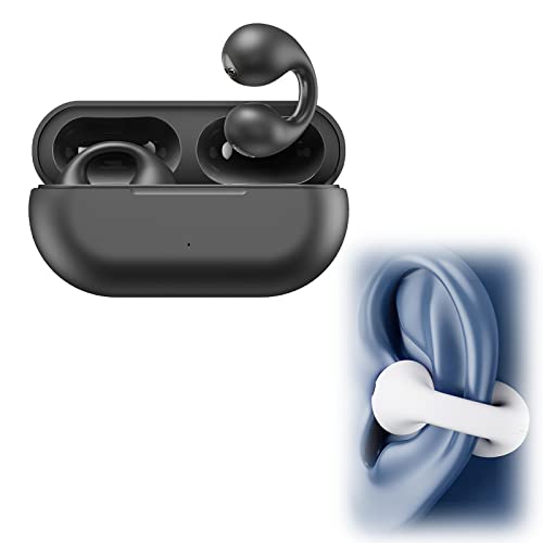 Peticehi Wireless Ear Clip Bone Conduction Headphones, Open Ear Headphones for iPhone Android, for Running Bicycle Sports Earbuds (Black)