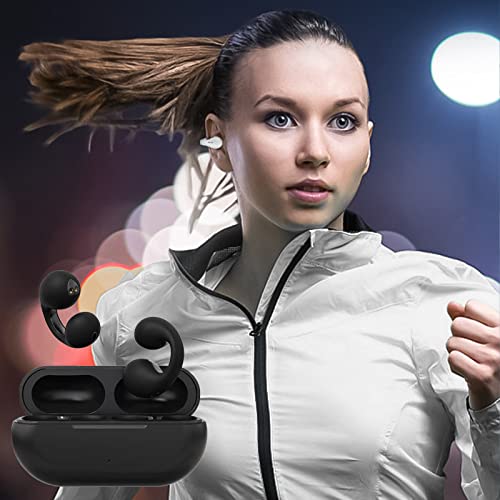 Peticehi Wireless Ear Clip Bone Conduction Headphones, Open Ear Headphones for iPhone Android, for Running Bicycle Sports Earbuds (Black)